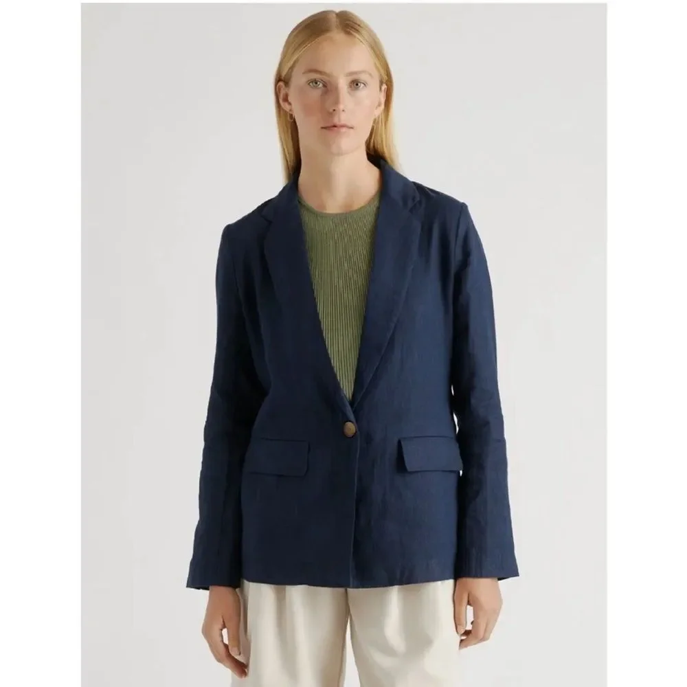 Quince Navy Single-Button Linen Blazer - NWT - Picture 1 of 10